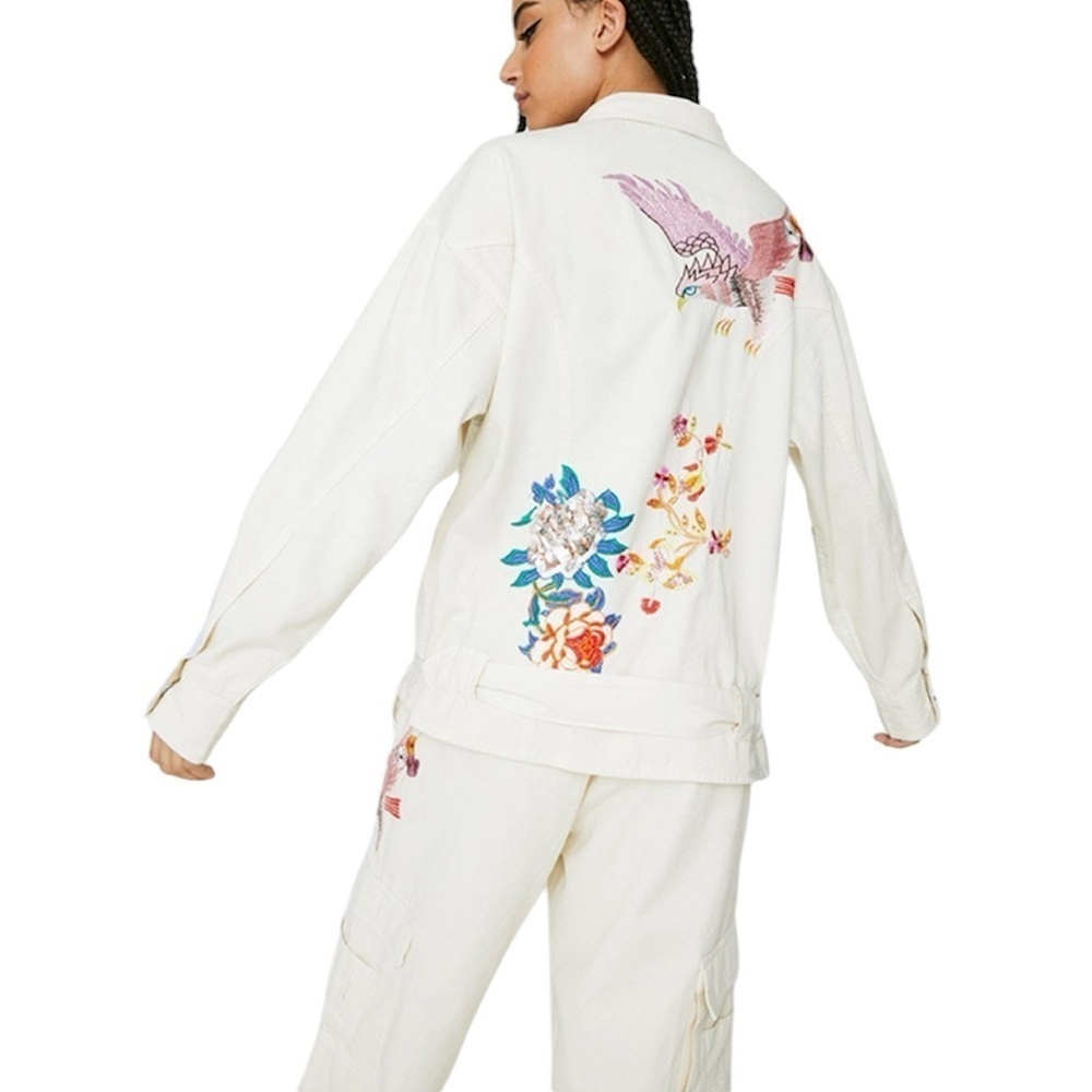 Nasty Gal Embroidered Beaded Oversized Pocket Shacket Size 2 NWT